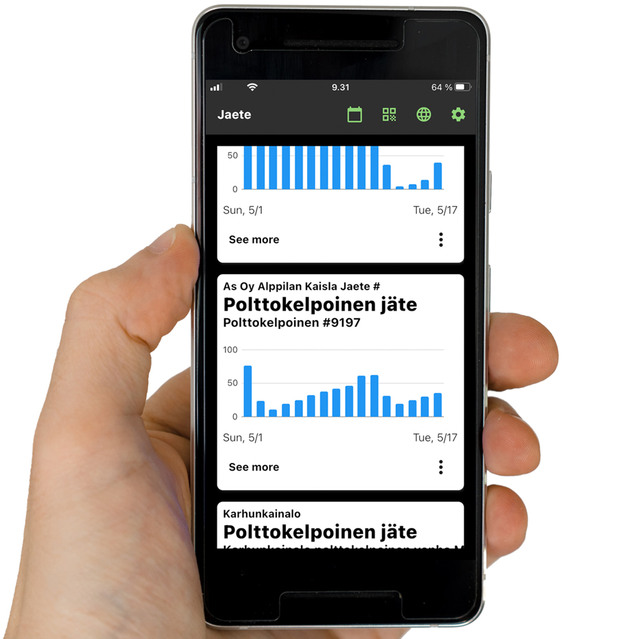 Jaete IoT app in a mobile phone